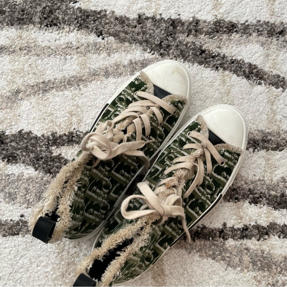 Men’s Dior B23 High Top Sneakers Green & White Oblique Tapestry - Picture 12 of 15